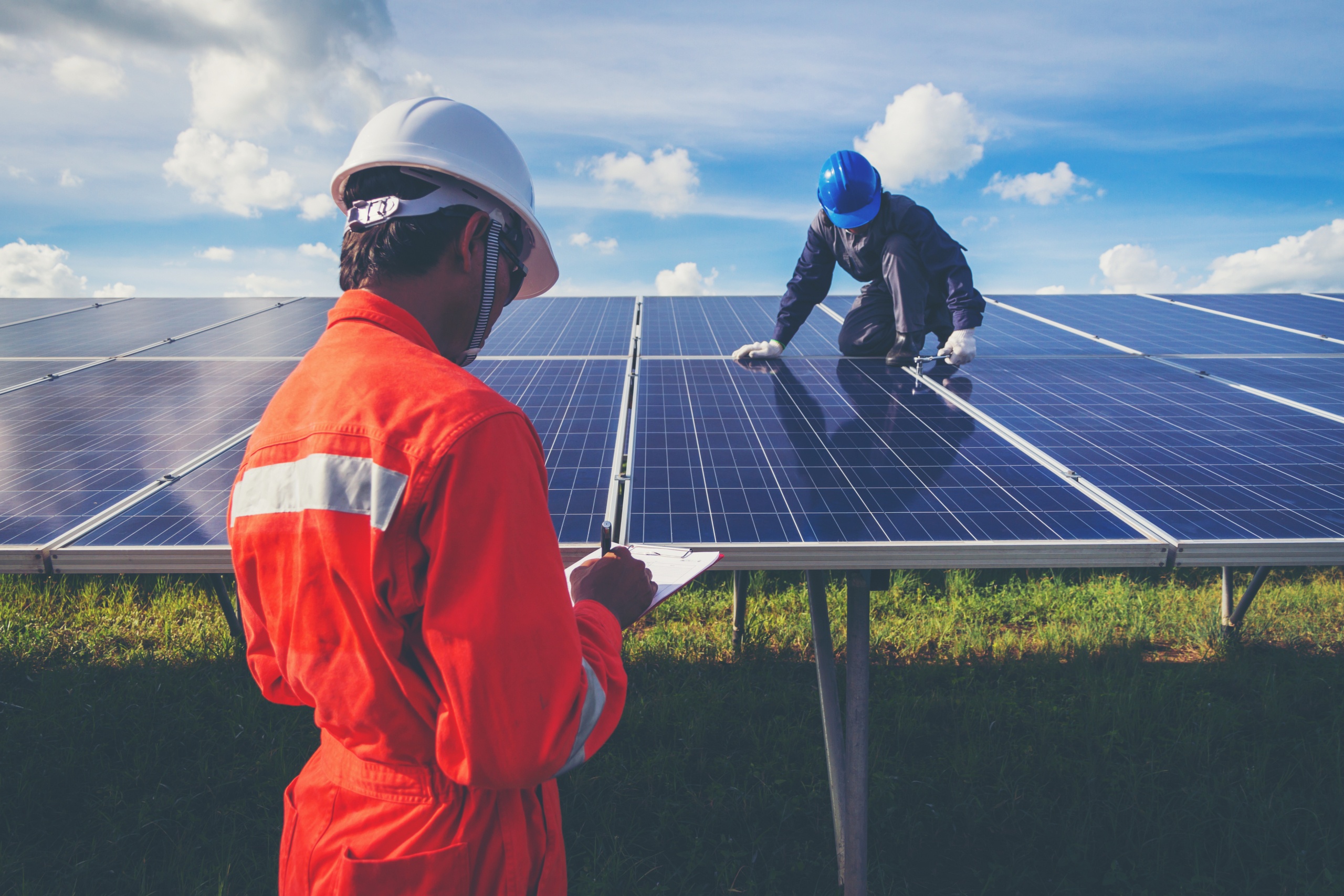 engineer working on checking and maintenance in solar power plant 